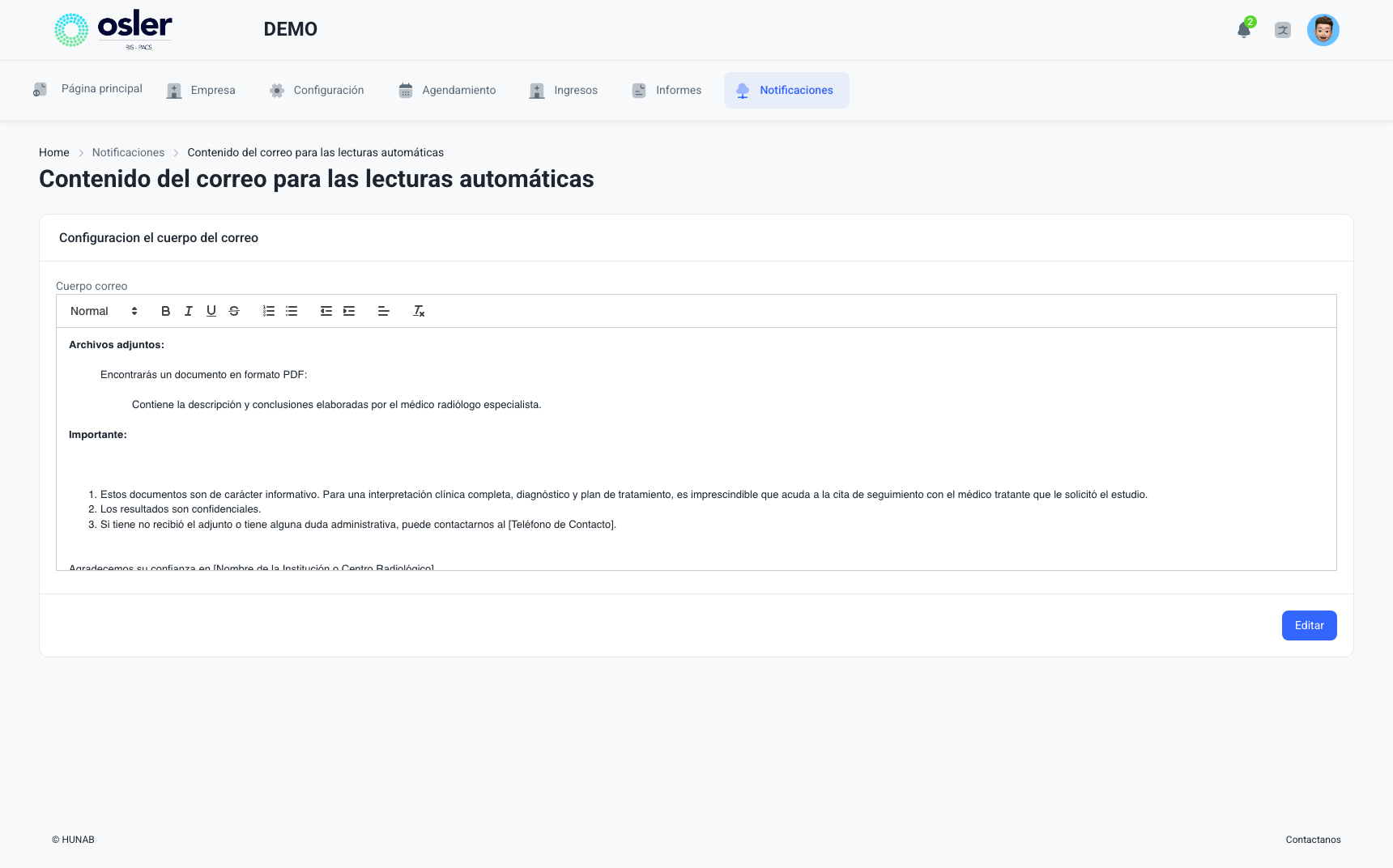Contenido correo lectura