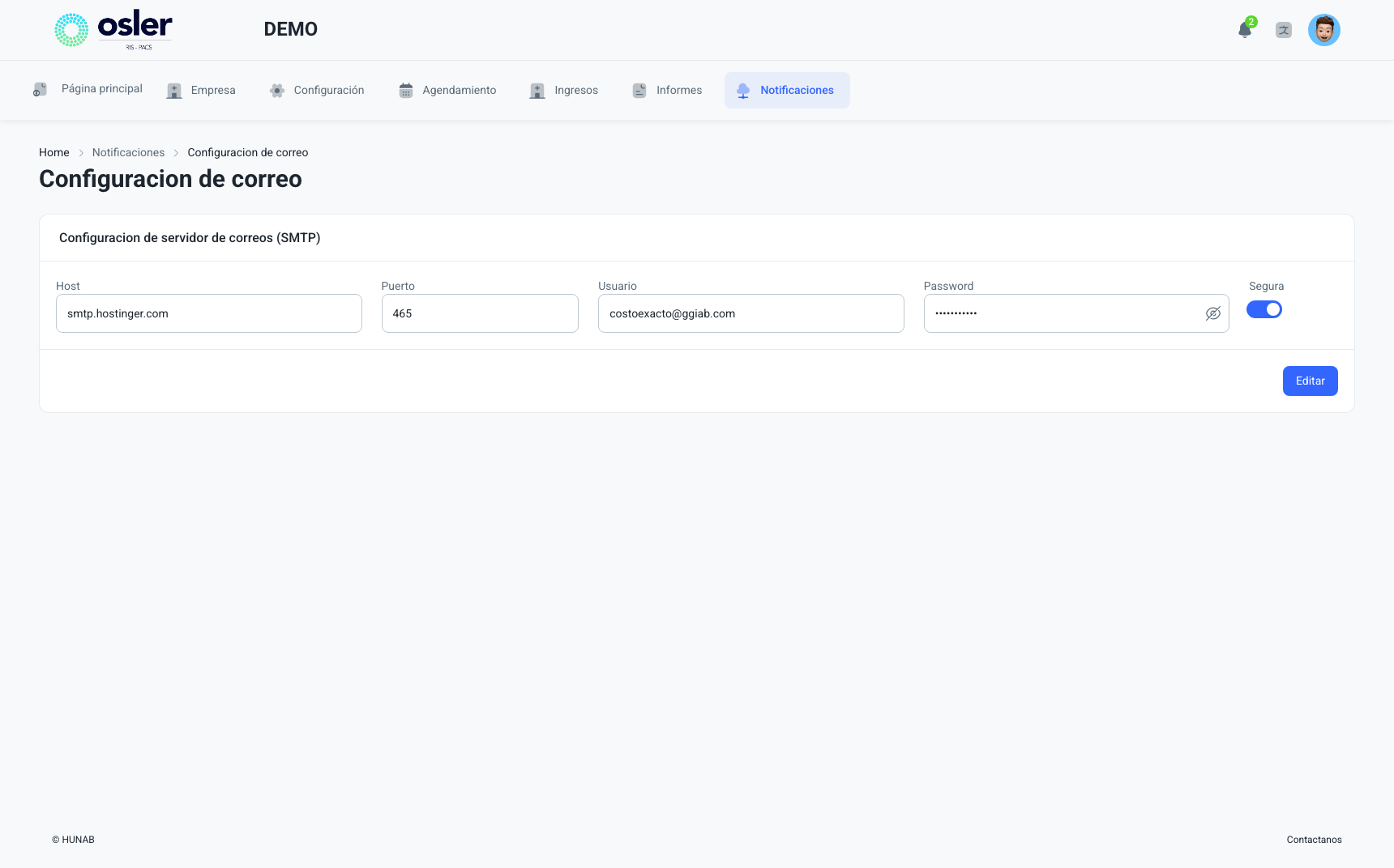 Correos configuración